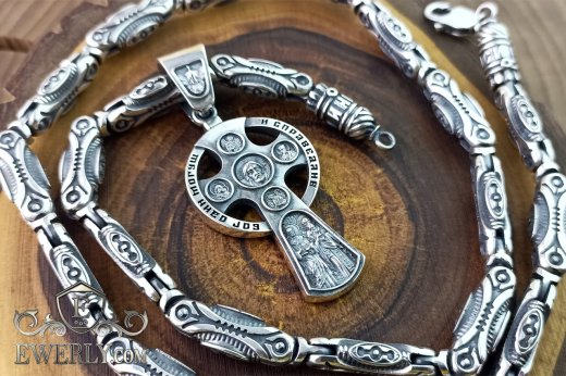Авторская серебряная цепь 150 грамм с крестом без распятия